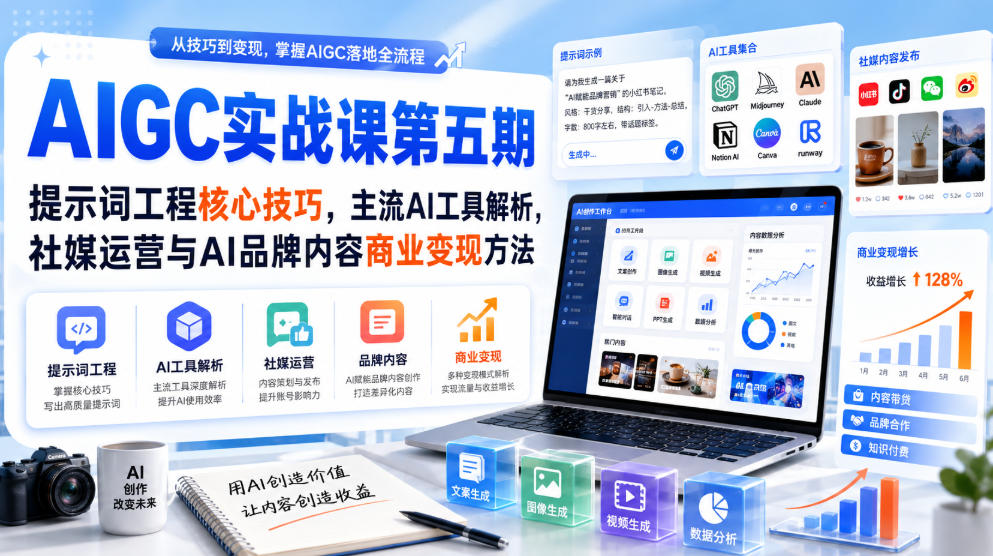 刺猬星球·AIGC实战课第五期，提示词工程核心技巧，主流AI工具解析，社媒运营与AI品牌内容商业变现方法-网创之家
