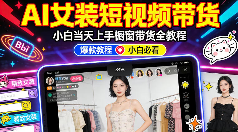 AI女装短视频橱窗带货：小白零门槛当天上手，高佣金爆款轻松賺！-网创之家