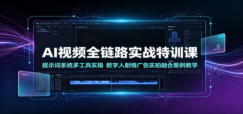 AI视频全链路实战特训课：提示词系统多工具实操，数字人剧情广告实拍融合案例教学-网创之家