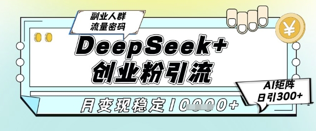 DeepSeek+创业粉精准引流，全新分享课4.0玩法，AI矩阵日引300+，多种变现方式，稳定月入1W-网创之家