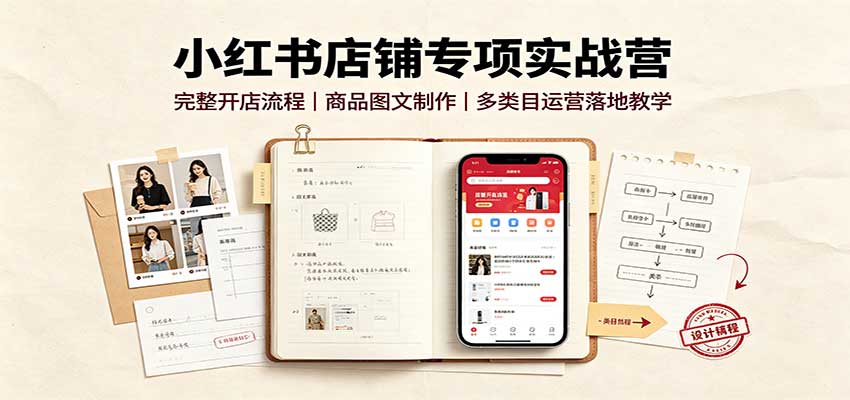 小红书店铺专项实战营：完整开店流程，商品图文制作，多类目运营落地教学-网创之家
