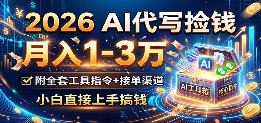 2026 AI代写捡钱，月入1-3万，附全套工具指令+接单渠道，小白直接上手搞钱-网创之家