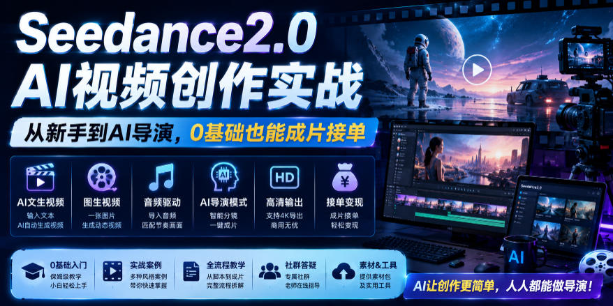 Seedance2.0 AI视频创作实战，从新手到AI导演，0基础也能成片接单变现-网创之家
