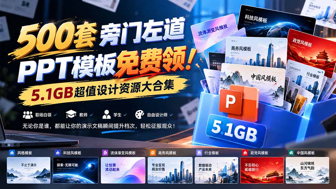 500套旁门左道PPT模板免费领！5.1GB超值设计资源大合集-网创之家
