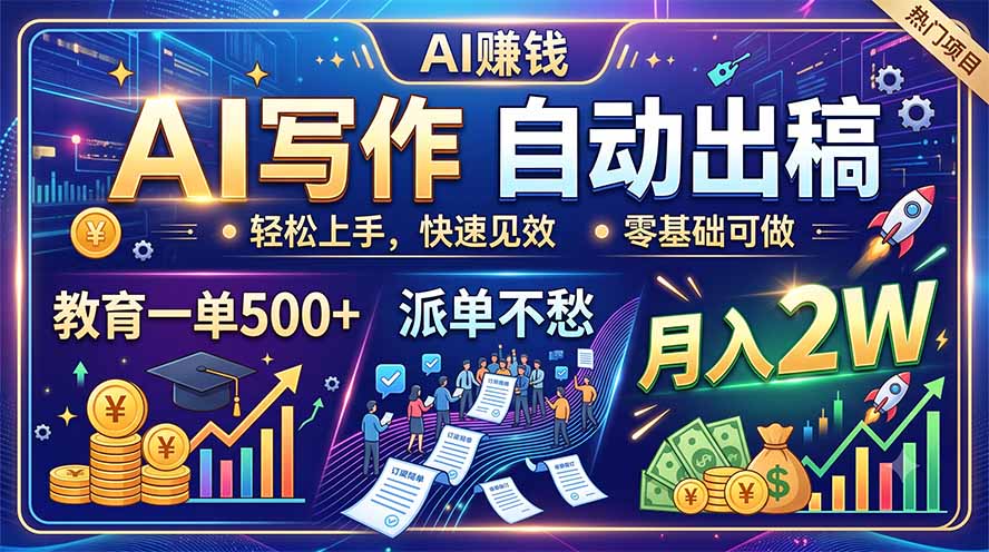 AI写作自动出稿，教育一单500+，派单不愁，月入2W-网创之家