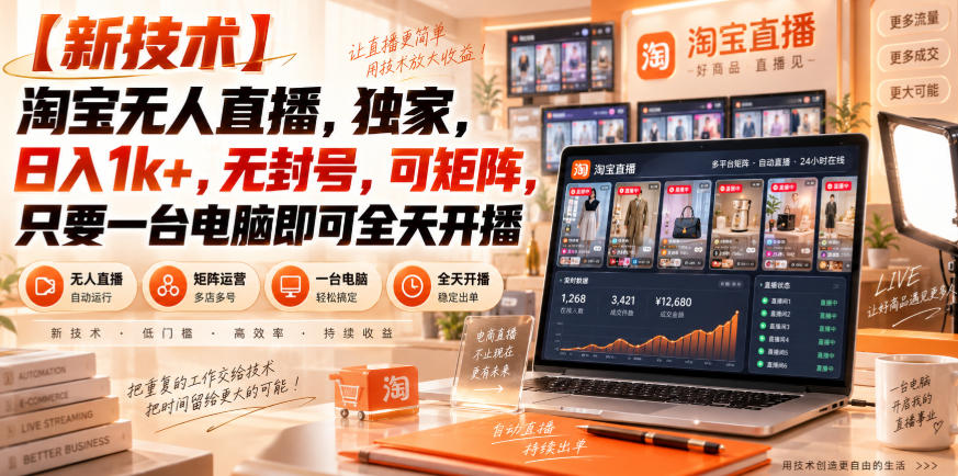 【独家新技术】淘宝无人直播，日入1k+，无封号，可矩阵，只要一台电脑即可全天开播【揭秘】-网创之家