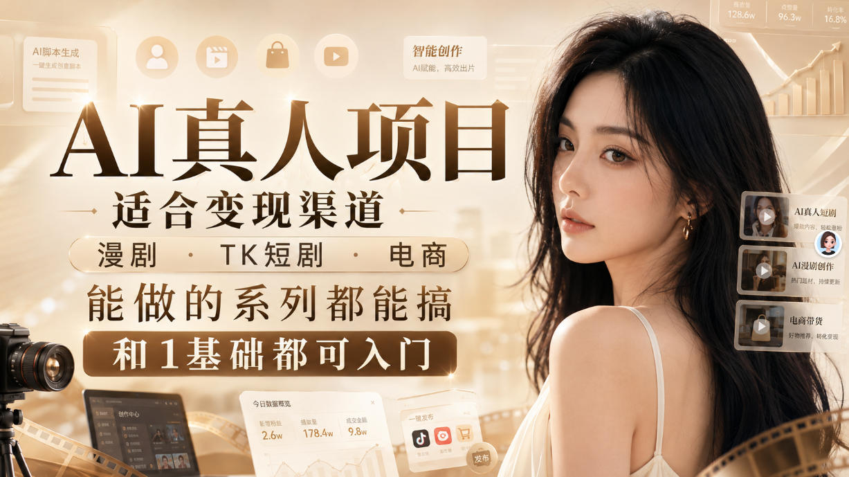 AI真人项目，适合变现渠道，漫剧，TK短剧，电商，能做的系列都能搞，0和1基础都可入门-网创之家