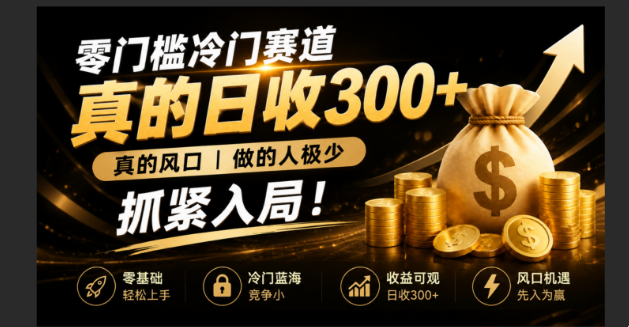 零成本冷门赛道，真的日300+真风口，做得人极少！赶紧入局，超级简单！-网创之家