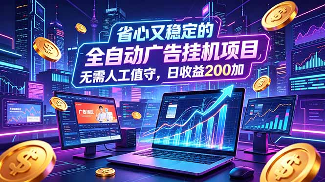 全自动广告挂机项目，全程无需人工值守。稳定创收每日收益200+-网创之家