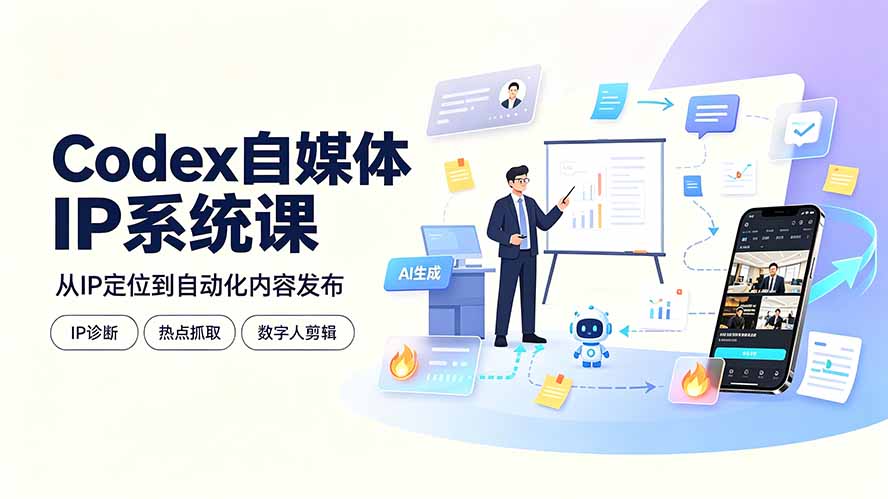 Codex自媒体IP系统课:IP诊断/热点抓取/IP蒸馏 Skill,爆款复刻数字人多平台自动发布教程-网创之家