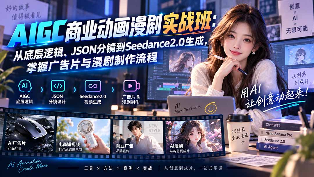 AIGC商业动画漫剧实战班-更新：从底层逻辑、JSON分镜到Seedance2.0生成，掌握广告片与漫剧制作流程-网创之家