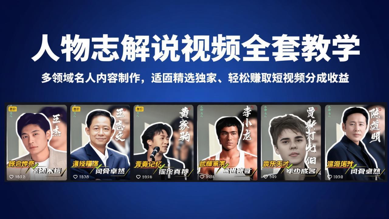 人物志解说视频全套教学，多领域名人内容制作，适配精选独家，轻松赚取短视频分成收益-网创之家