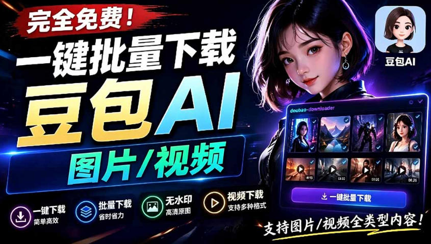 Github最新发布！一键批量下载豆包AI无水印图片/视频，简单易用，自动解析提示词-网创之家