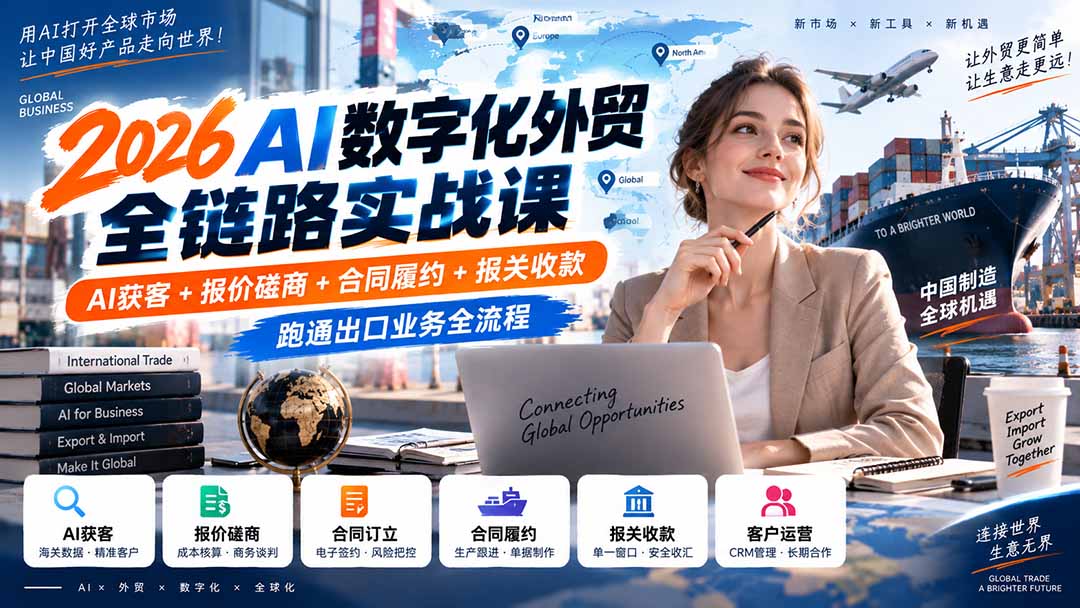 2026AI数字化外贸全链路实战课：AI获客+报价磋商+合同履约+报关收款，跑通出口业务全流程-网创之家