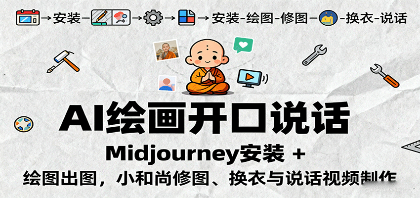 AI绘画开口说话，Midjourney安装 + 绘图出图，小和尚修图、换衣与说话视频制作-网创之家