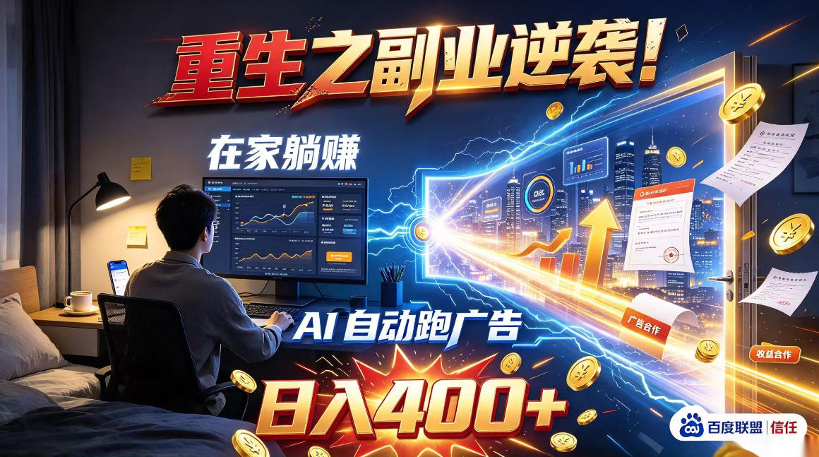 重生之副业逆袭！在家躺赚AI自动跑广告日入400+，无需人工操作【揭秘】-网创之家