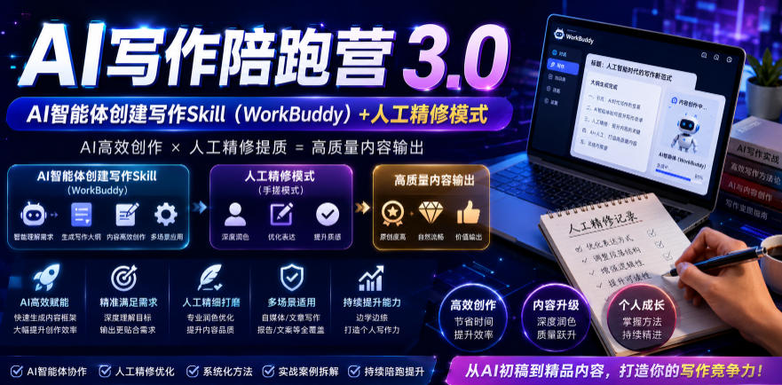 AI写作陪跑营3.0，Ai智能体创建写作skill(workbuddy)+人工手写模式(手搓模式)，去除AI痕迹(头条号、公众号、百家号)(更新0806)-网创之家