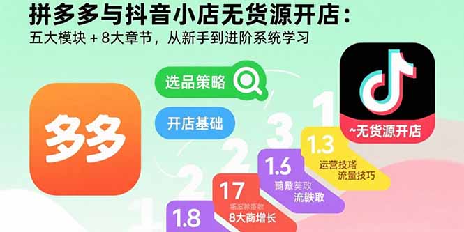 拼多多与抖音小店无货源开店:五大模块+8大章节,从新手到进阶系统学习-网创之家