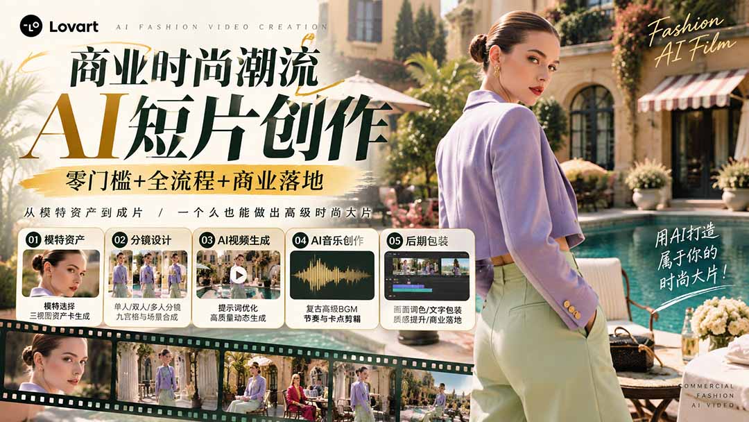 从一张模特图到高级时尚广告大片：AI三视图资产、场景合成、电影分镜、动态生成与复古音乐剪辑实战课-网创之家