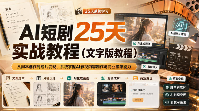 AI短剧25天实战教程(文字版教程)，从脚本创作到成片变现，系统掌握AI影视内容制作与商业接单能力-网创之家