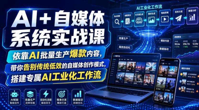 AI+自媒体系统实战课,依靠AI批量生产爆款内容,带你告别传统低效的自媒体创作模式,搭建专属AI工业化工作流-网创之家