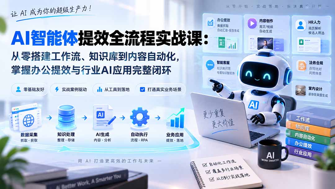 AI智能体提效全流程实战课：从零搭建工作流、知识库到内容自动化，掌握办公提效与行业AI应用完整闭环-网创之家