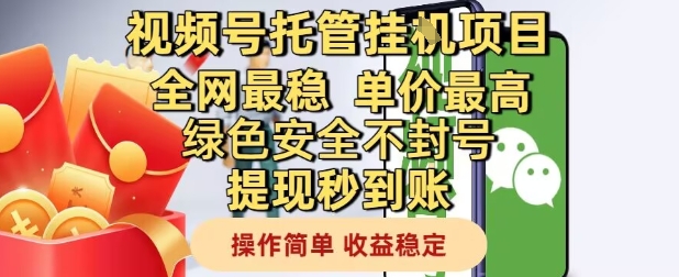 视频号托管挂G项目全网最稳，单价最高，绿色安全不封号提现秒到账，操作简单，收益稳定【揭秘】-网创之家