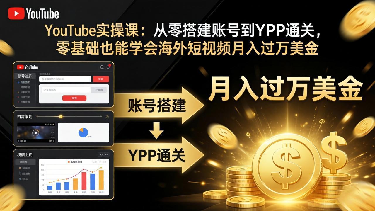 YouTube实操课：从零搭建账号到YPP通关，零基础也能学会海外短视频月入过万美金-网创之家