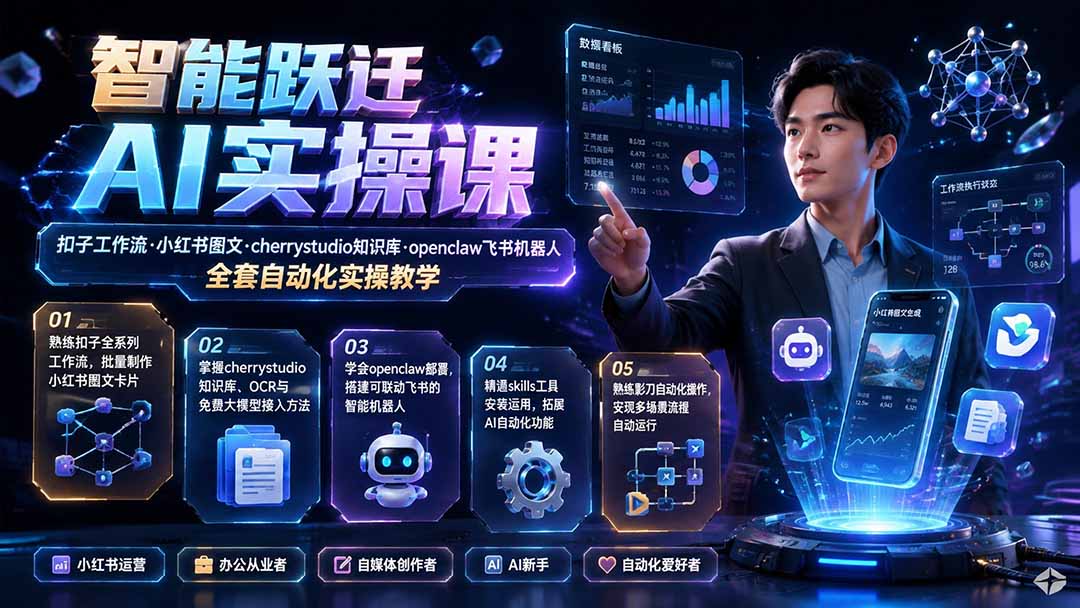 智能跃迁 AI实操课|扣子工作流小红书图文搭建,cherrystudio知识库openclaw飞书机器人全套自动化实操教学-网创之家