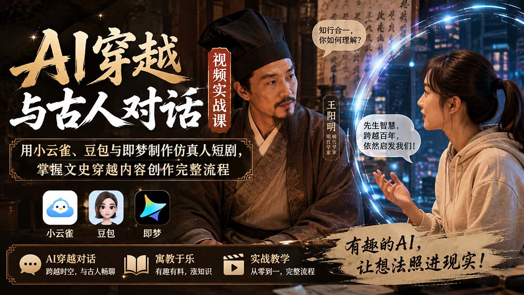 AI穿越与古人对话视频实战课：用小云雀、豆包与即梦制作仿真人短剧，掌握文史穿越内容创作完整流程-网创之家
