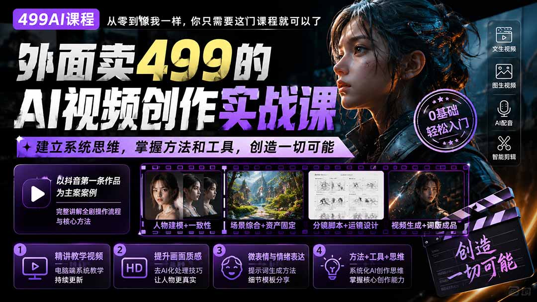 外面卖499的AI视频创作实战课：建立系统思维，掌握方法和工具，创造一切可能。-网创之家