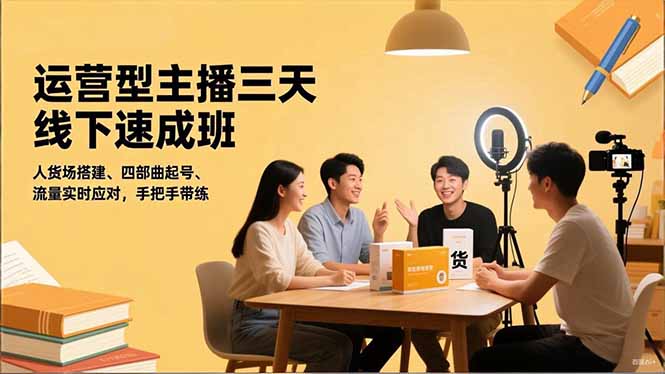 运营型主播三天线下班,人货场搭建,四部曲起号,流量实时应对,手把手带练-网创之家