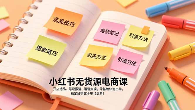 小红书无货源电商课，开店选品、笔记搬运、运营变现，零基础快速出单，稳定日销数十单(更新-网创之家