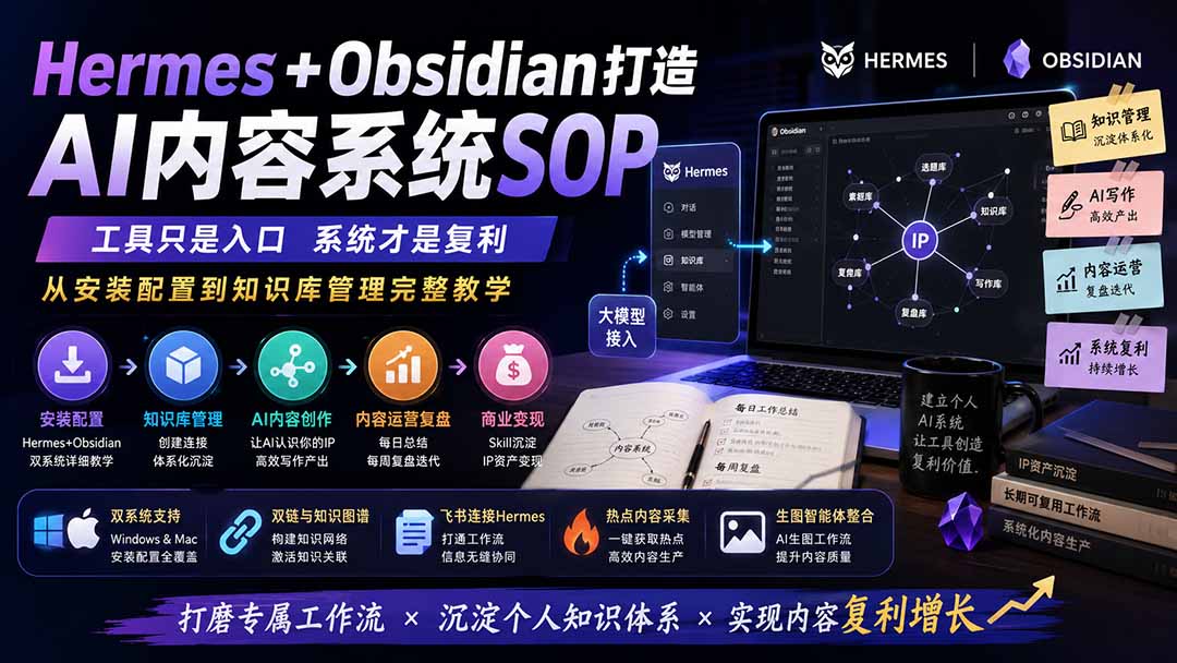 Hermes+Obsidian打造AI内容系统SOP;工具只是入口系统才是复利,从安装配置到知识库管理完整教学-网创之家