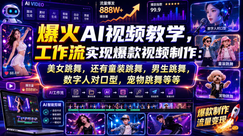 爆火AI视频教学，工作流实现爆款视频制作：美女跳舞，还有童装跳舞，男生跳舞，数字人对口型，宠物跳舞等等-网创之家