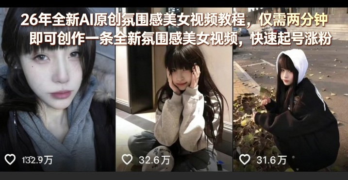 26年全新AI原创氛围感美女视频教程，仅需两分钟即可创作一条全新氛围感美女视频，快速起号涨粉-网创之家