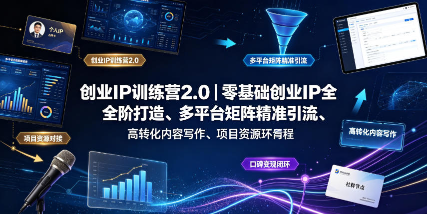 创业IP训练营2.0｜零基础创业IP全阶打造、多平台矩阵精准引流、高转化内容写作、项目资源对接与口碑变现闭环课程-网创之家