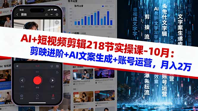 AI+短视频剪辑218节实操课-10月:剪映进阶+AI文案生成+账号运营,月入2万-网创之家