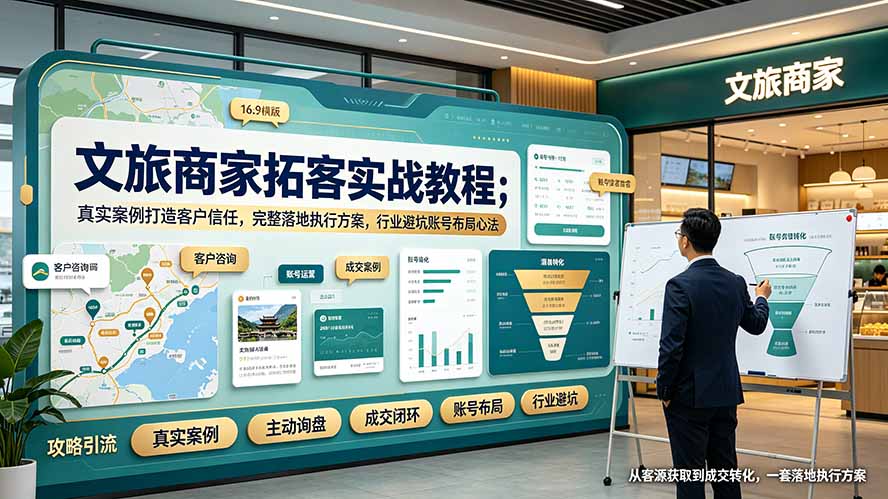 文旅商家拓客实战教程；真实案例打造客户信任，完整落地执行方案，行业避坑账号布局心法-网创之家