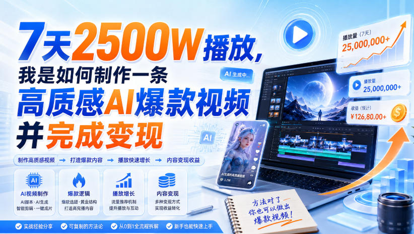 7天2500W播放，我是如何制作一条高质感AI爆款视频并完成变现-网创之家