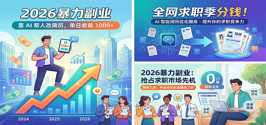 2026暴力副业：靠AI帮人改简历，单日收益1000+，全网求职季分钱-网创之家
