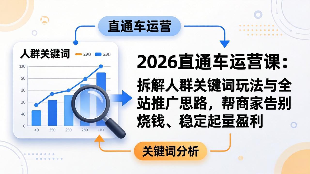 2026直通车运营课：拆解人群关键词玩法与全站推广思路，帮商家告别烧钱、稳定起量盈利-网创之家