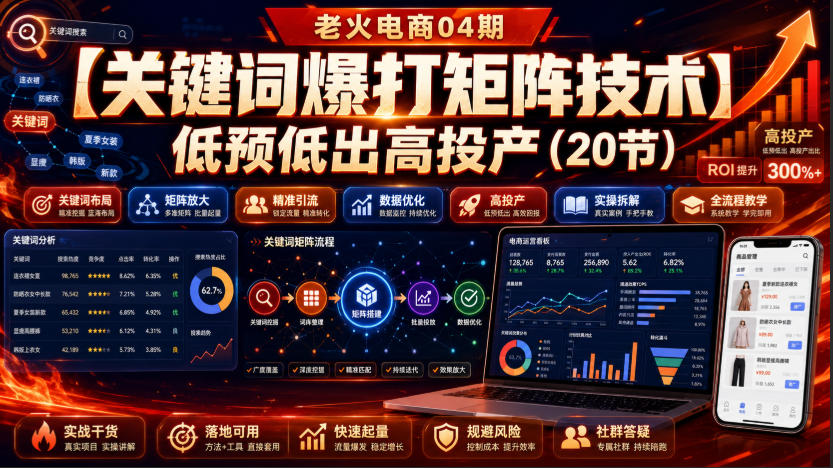 老火电商04期：【关键词爆打矩阵技术】低预低出高投产(20节)-网创之家