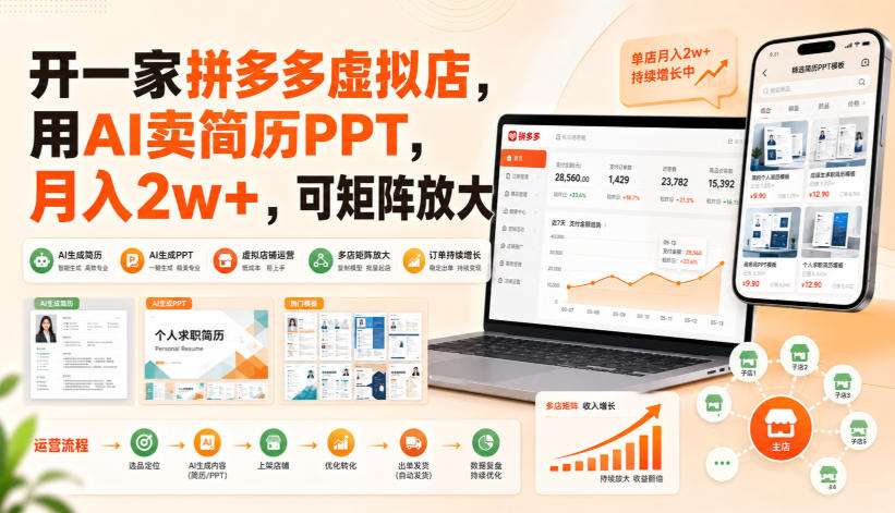 开一家拼多多虚拟店，用AI卖简历PPT，月入2w+，可矩阵放大【揭秘】-网创之家