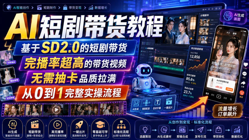AI短剧带货教程，基于SD2.0的短剧带货，完播率超高的带货视频，无需抽卡品质拉满，从0到1完整实操流程-网创之家