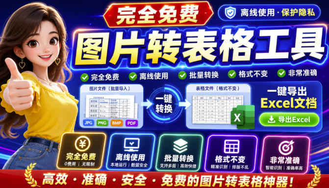 图片表格识别提取工具，支持一键从图片中智能提取表格并导出Excel文件，可离线免网运行，FastTableOCR-网创之家