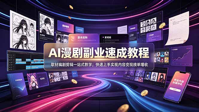 AI漫剧副业速成教程，取材编剧剪辑一站式教学；快速上手实现内容变现接单增收-网创之家