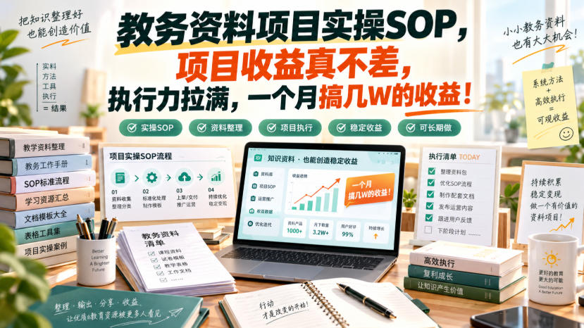 教务资料项目实操SOP，项目收益真不差，执行力拉满，一个月搞几W的收益-网创之家