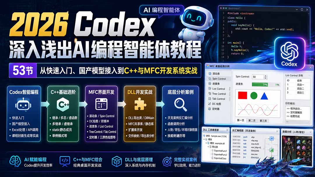2026 Codex深入浅出AI编程智能体教程：53节从快速入门、国产模型接入到C++与MFC开发系统实战-网创之家