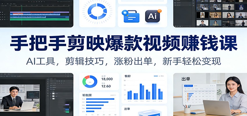 手把手剪映爆款视频赚钱课：AI工具，剪辑技巧，涨粉出单，新手轻松变现-网创之家